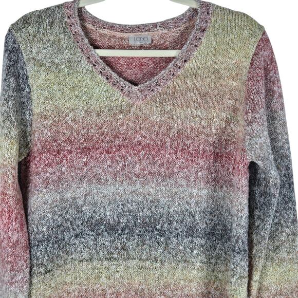 LOGO Lori Goldstein Sweater Womens Medium Ombre V Neck Tunic Multicolor Cozy - Picture 2 of 11